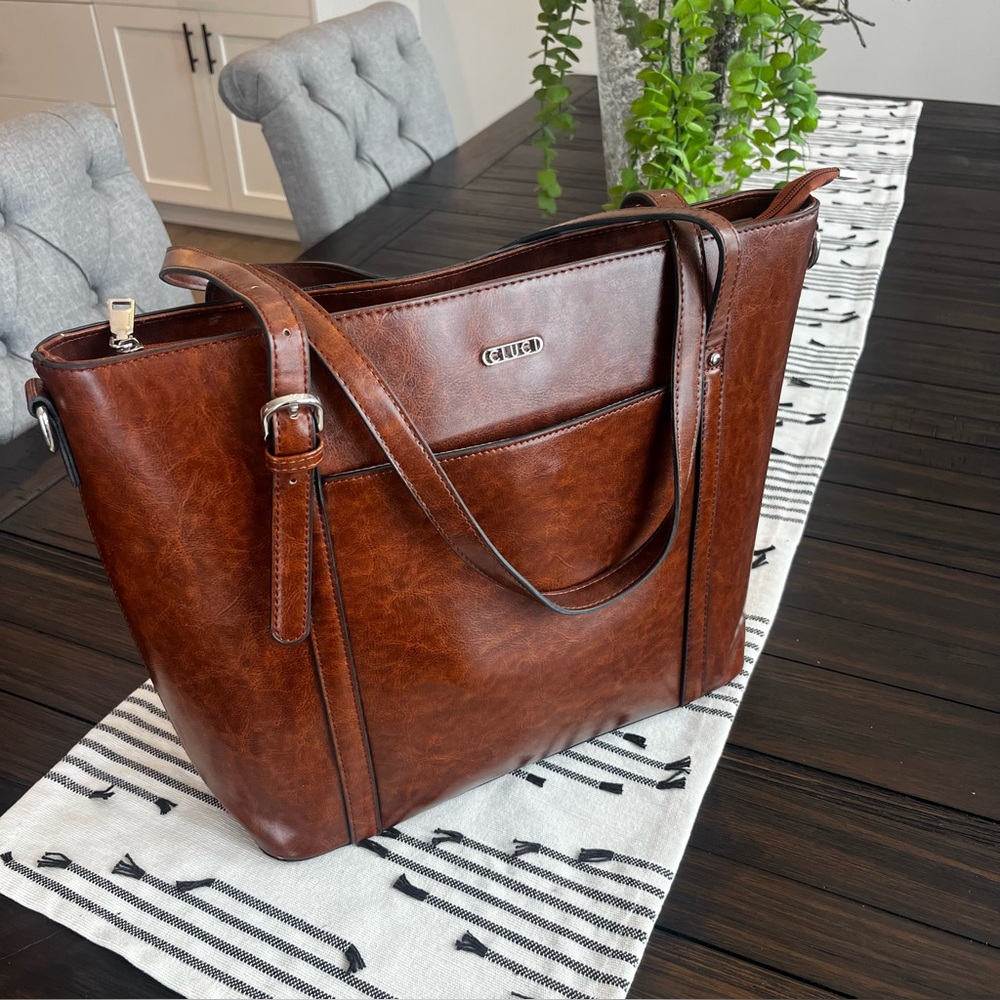 CLUCI Brown Leather Tote Bag